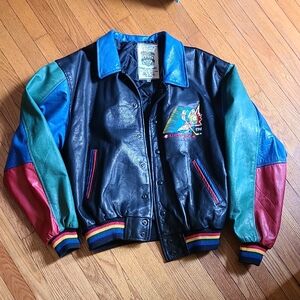 Vintage 90s Lousville Tps Leather Jacket Mens M Bomber Coat Color Block Hockey